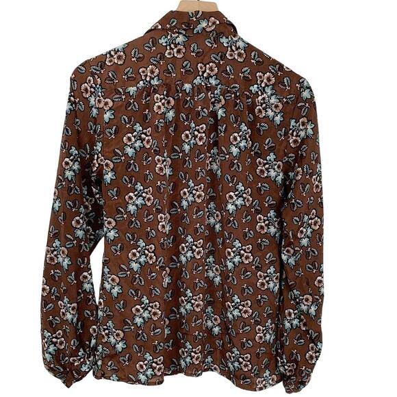Casual Corner Women Vintage Blouse Long Sleeve Brown Floral Cottage Boho Medium - Picture 6 of 7